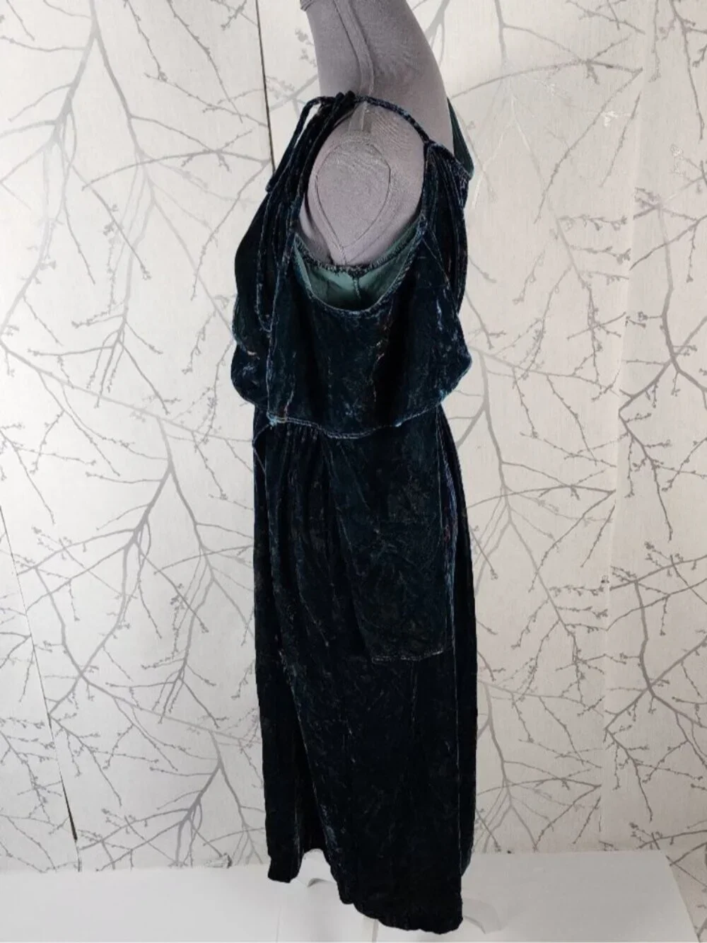 Zara Velvet Strappy One Shoulder Faux Wrap Midi Dress